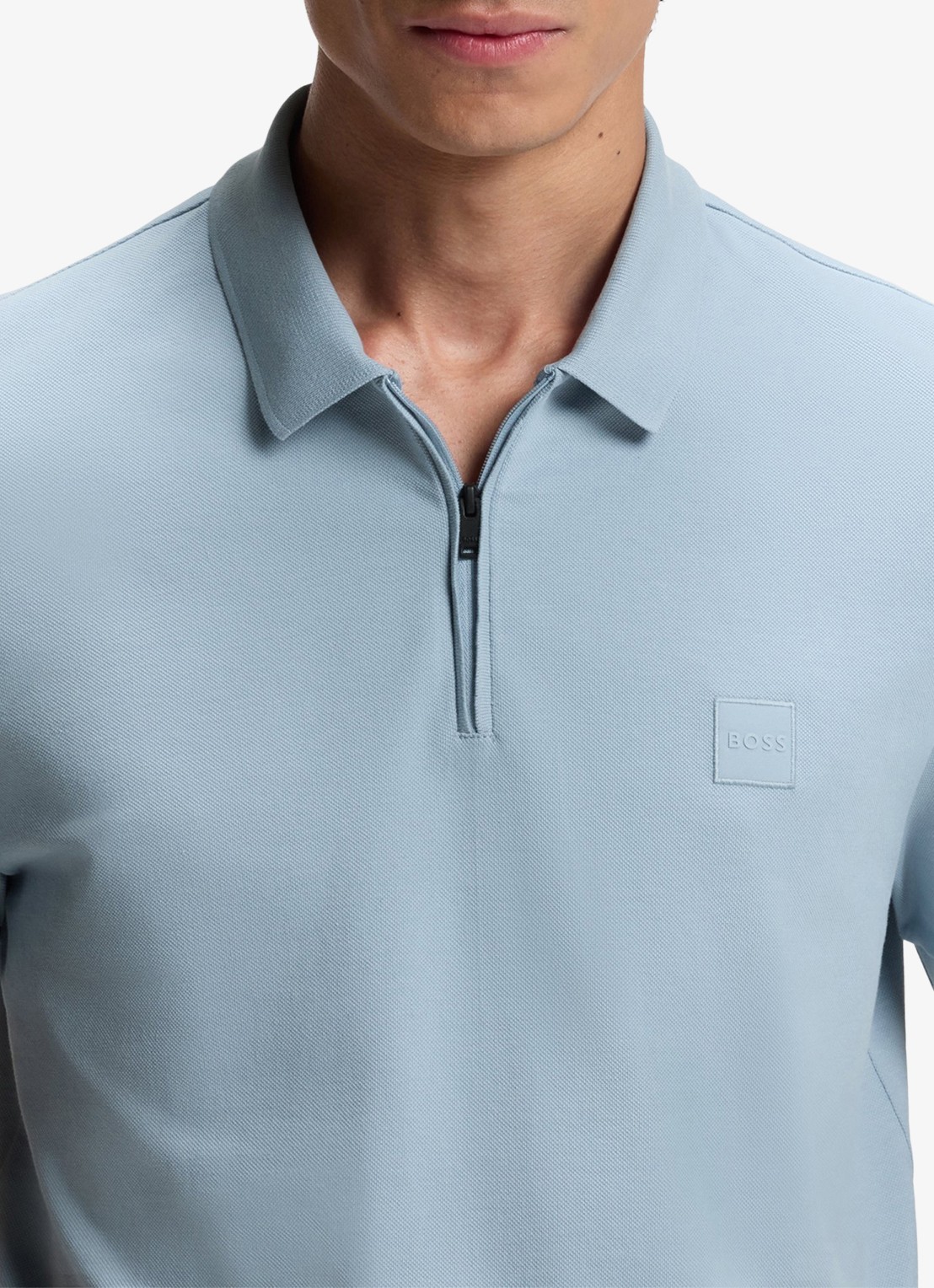 BOSS Slim-fit polo van stretchkatoen met logopatch - detail 2 light/pastel blue-458 / blauw