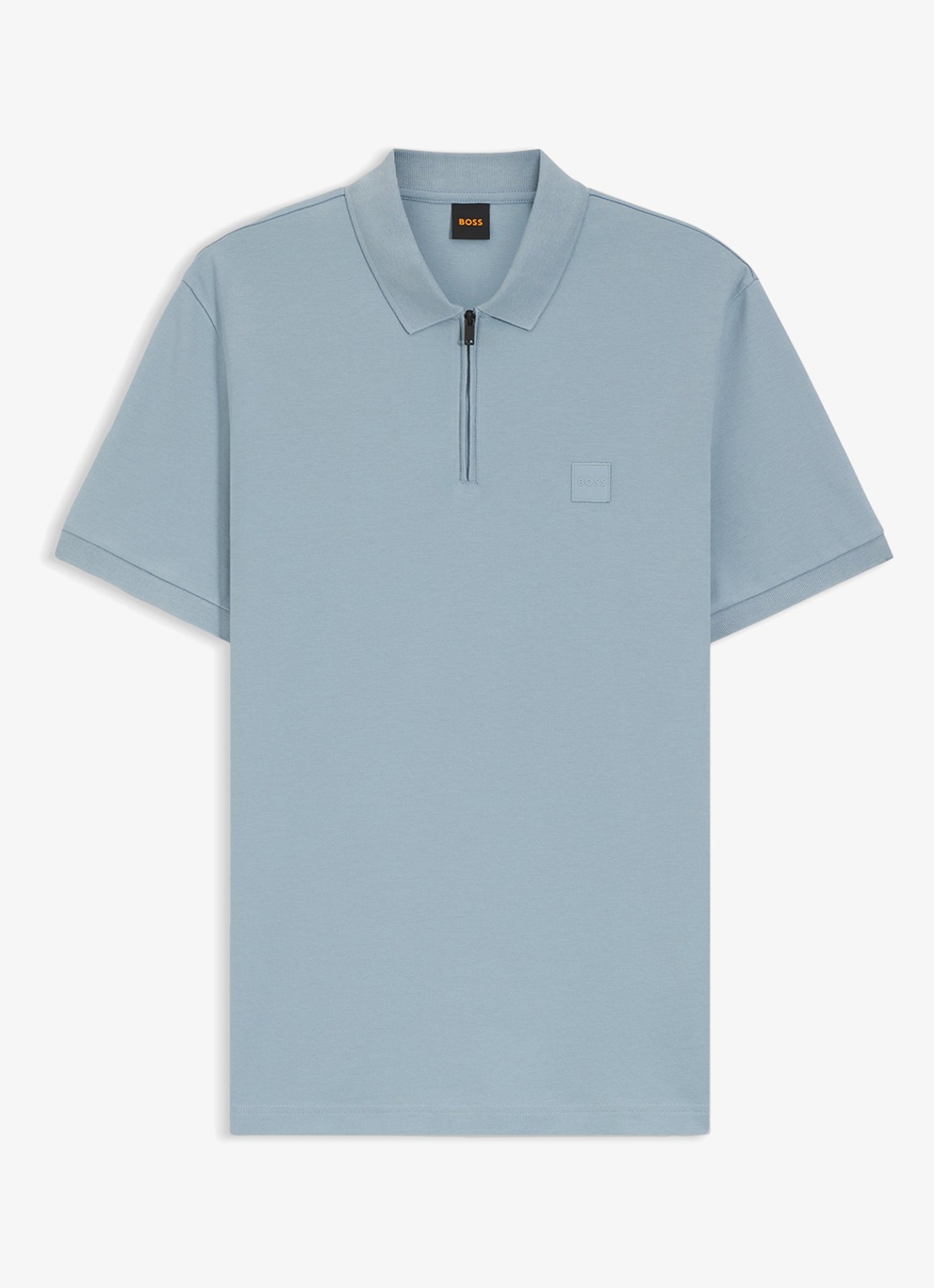 BOSS Slim-fit polo van stretchkatoen met logopatch - voorkant 4 light/pastel blue-458 / blauw