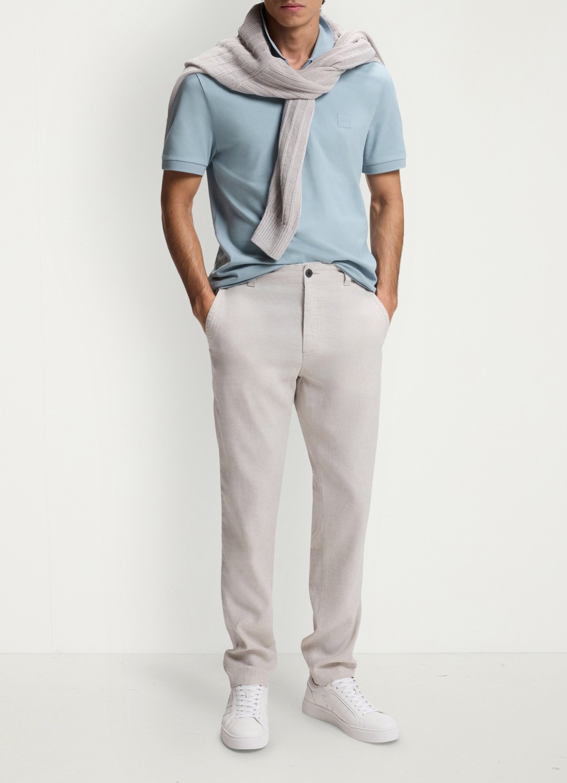 BOSS Slim-fit polo van stretchkatoen met logopatch - voorkant 5 light/pastel blue-458 / blauw