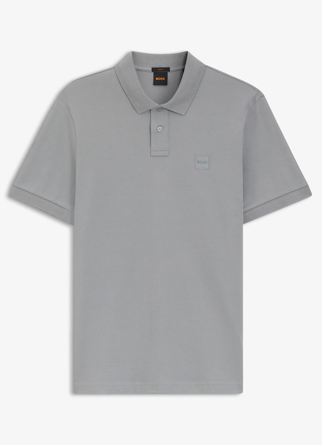 BOSS Slim-fit polo van stretchkatoen met logopatch - voorkant 2 zilver