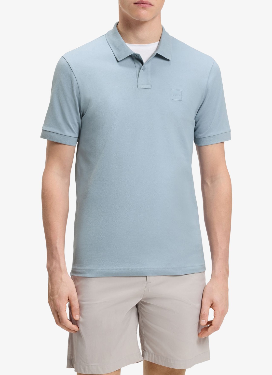 BOSS Slim-fit polo van stretchkatoen met logopatch - detail 4 pastel blue