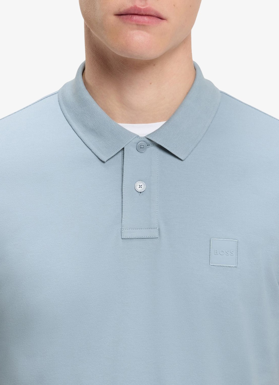 BOSS Slim-fit polo van stretchkatoen met logopatch - detail 5 pastel blue