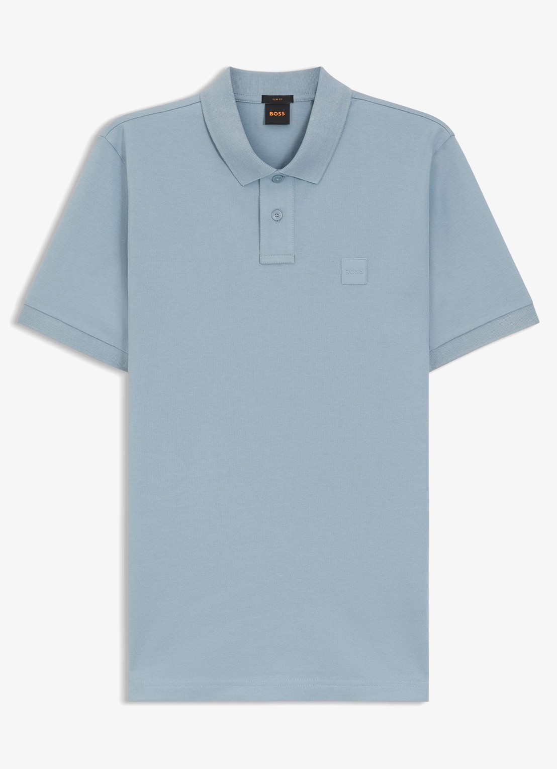 BOSS Slim-fit polo van stretchkatoen met logopatch - voorkant 2 pastel blue