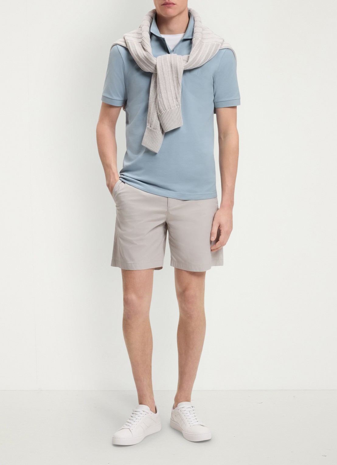 BOSS Slim-fit polo van stretchkatoen met logopatch - voorkant 3 pastel blue