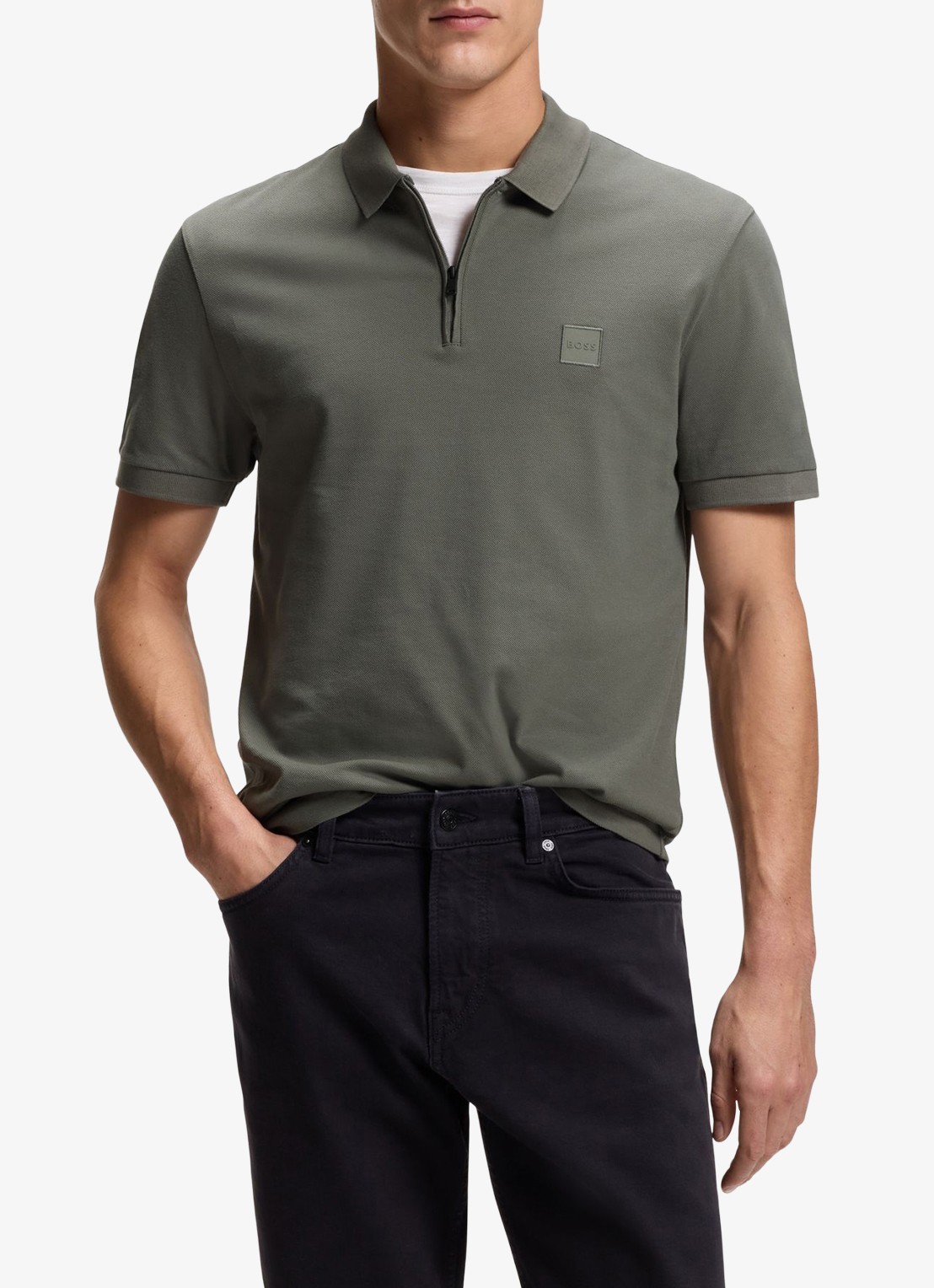BOSS Slim-fit polo van stretchkatoen met logopatch - detail 4 open grey-076 / grijs