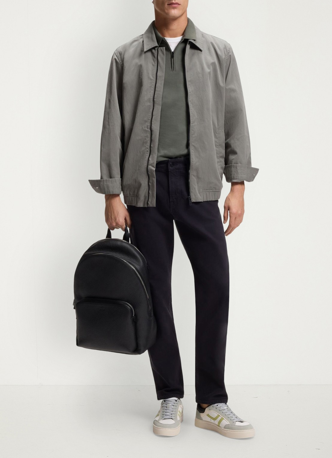 BOSS Slim-fit polo van stretchkatoen met logopatch - voorkant 2 open grey-076 / grijs