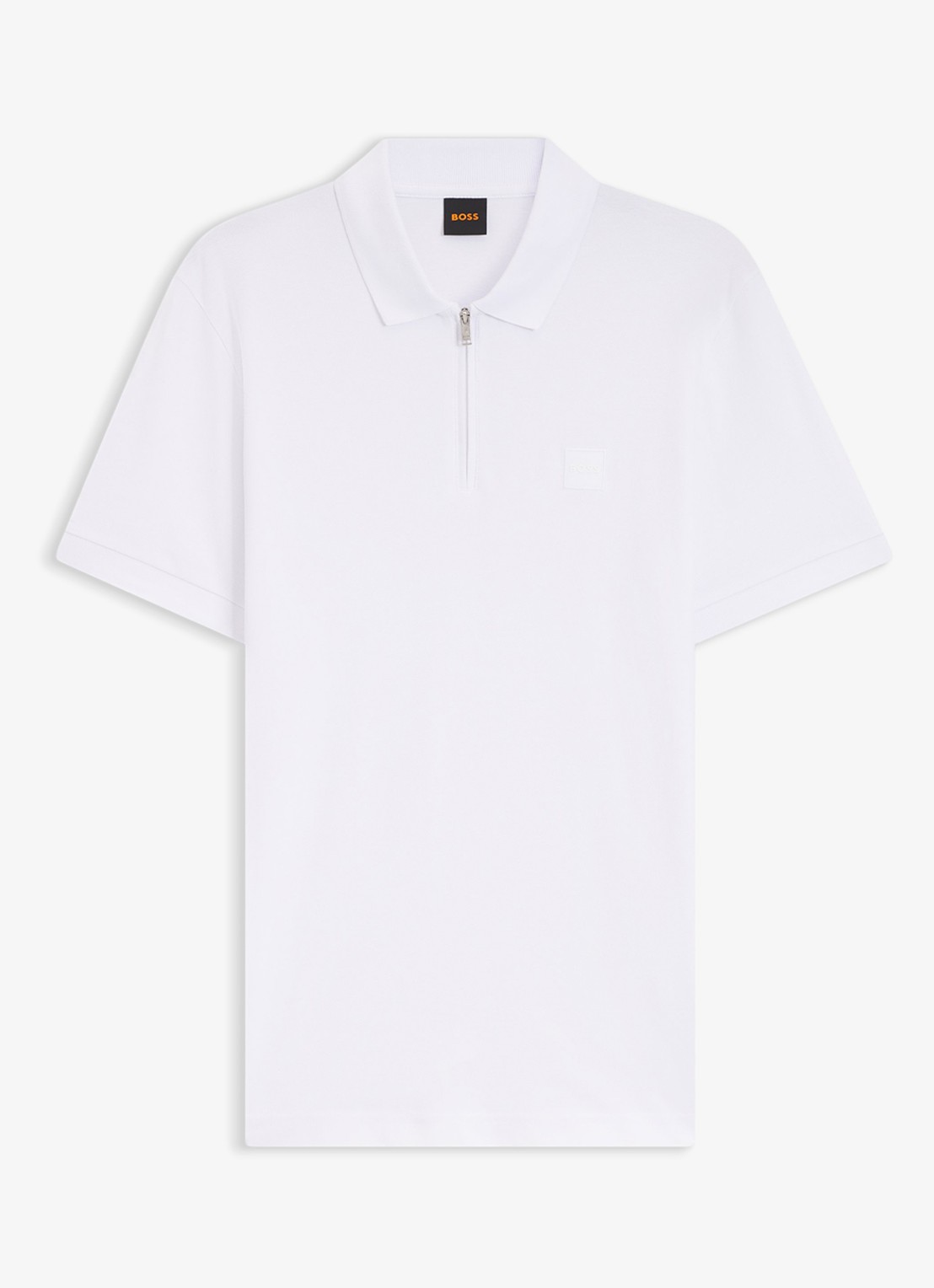 BOSS Slim-fit polo van stretchkatoen met logopatch - voorkant 2 white-100 / wit