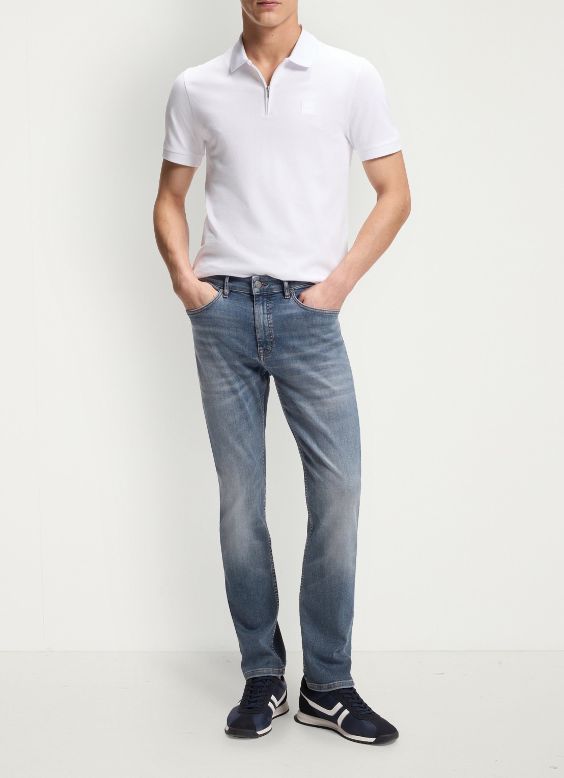 BOSS Slim-fit polo van stretchkatoen met logopatch - voorkant 3 white-100 / wit