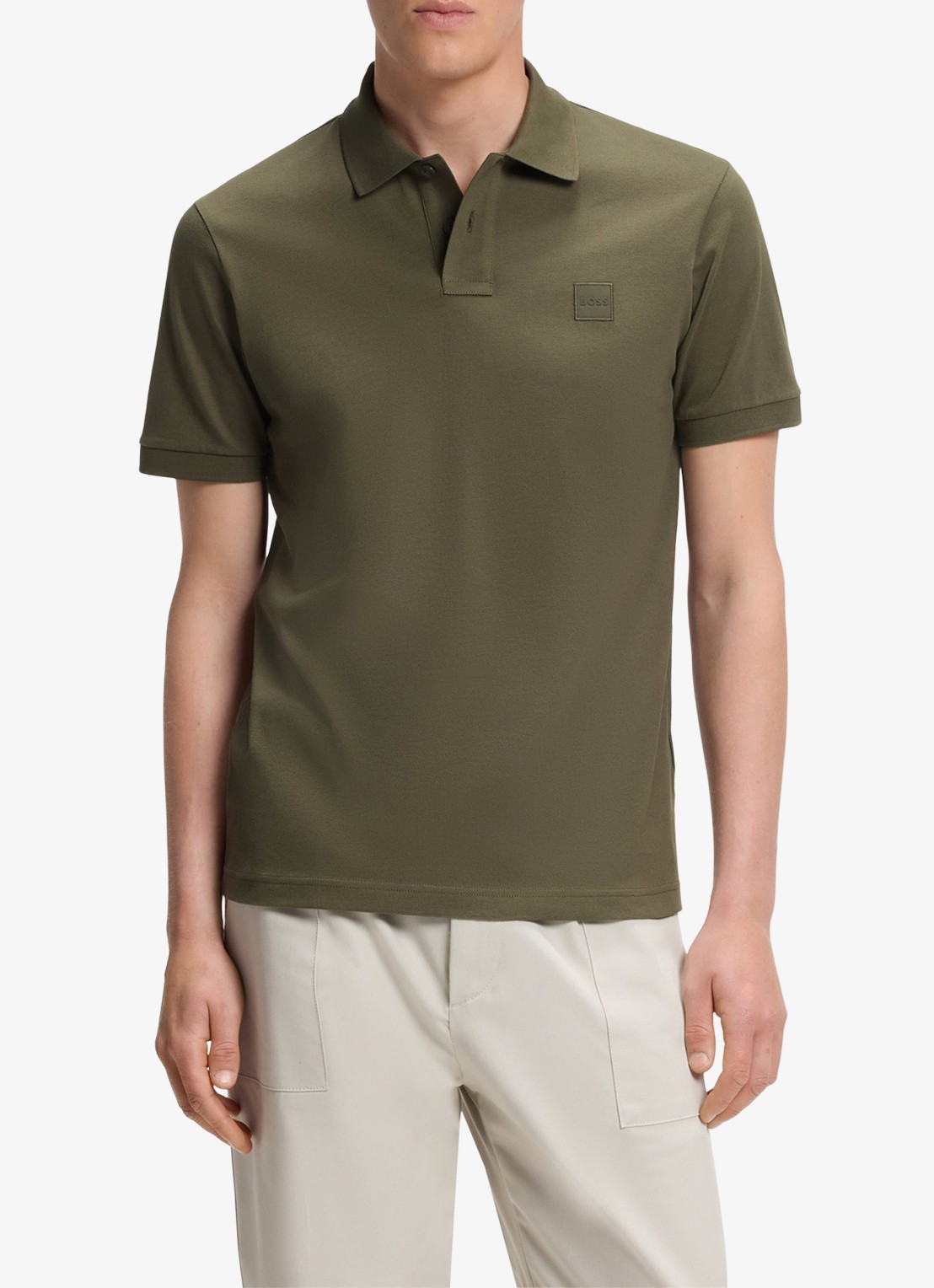BOSS Slim-fit polo van stretchkatoen met logopatch - detail bright green-325 / groen