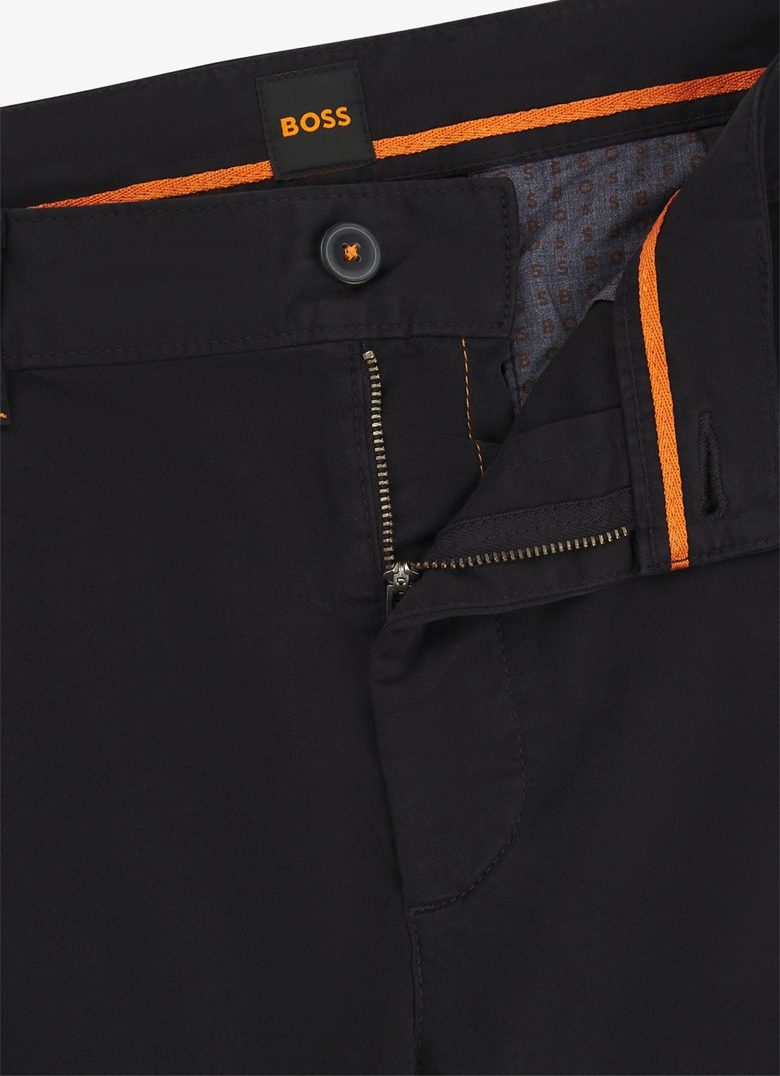 BOSS Slim-fit satijnen chino van stretchkatoen - detail 3 black-001 / zwart