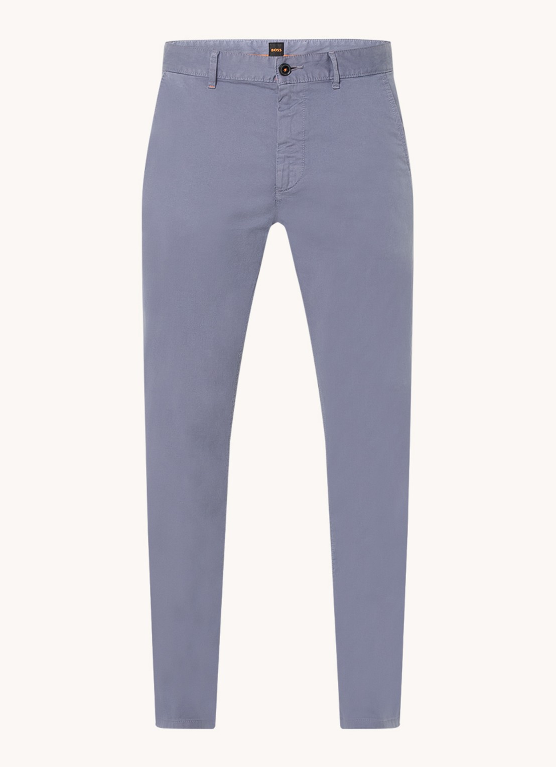 BOSS Slim-fit satijnen chino van stretchkatoen - voorkant 2 navy-415 / blauw