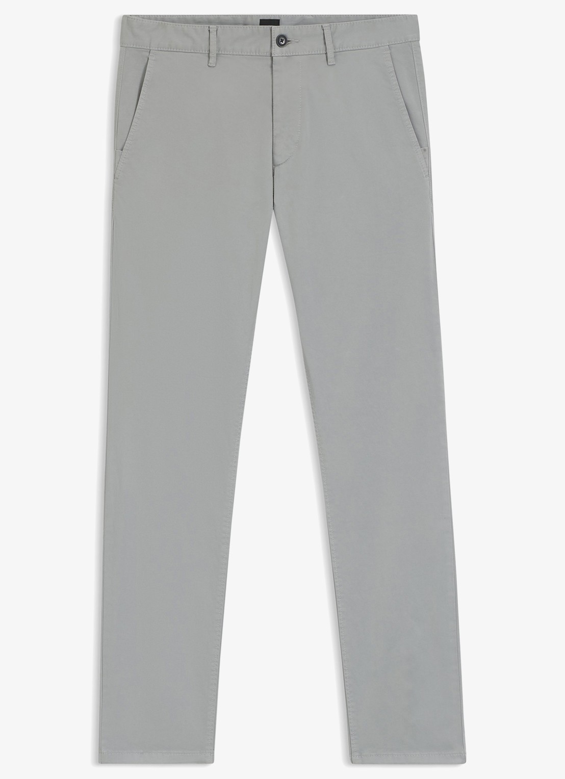 BOSS Slim-fit satijnen chino van stretchkatoen - voorkant silver-041 / grijs