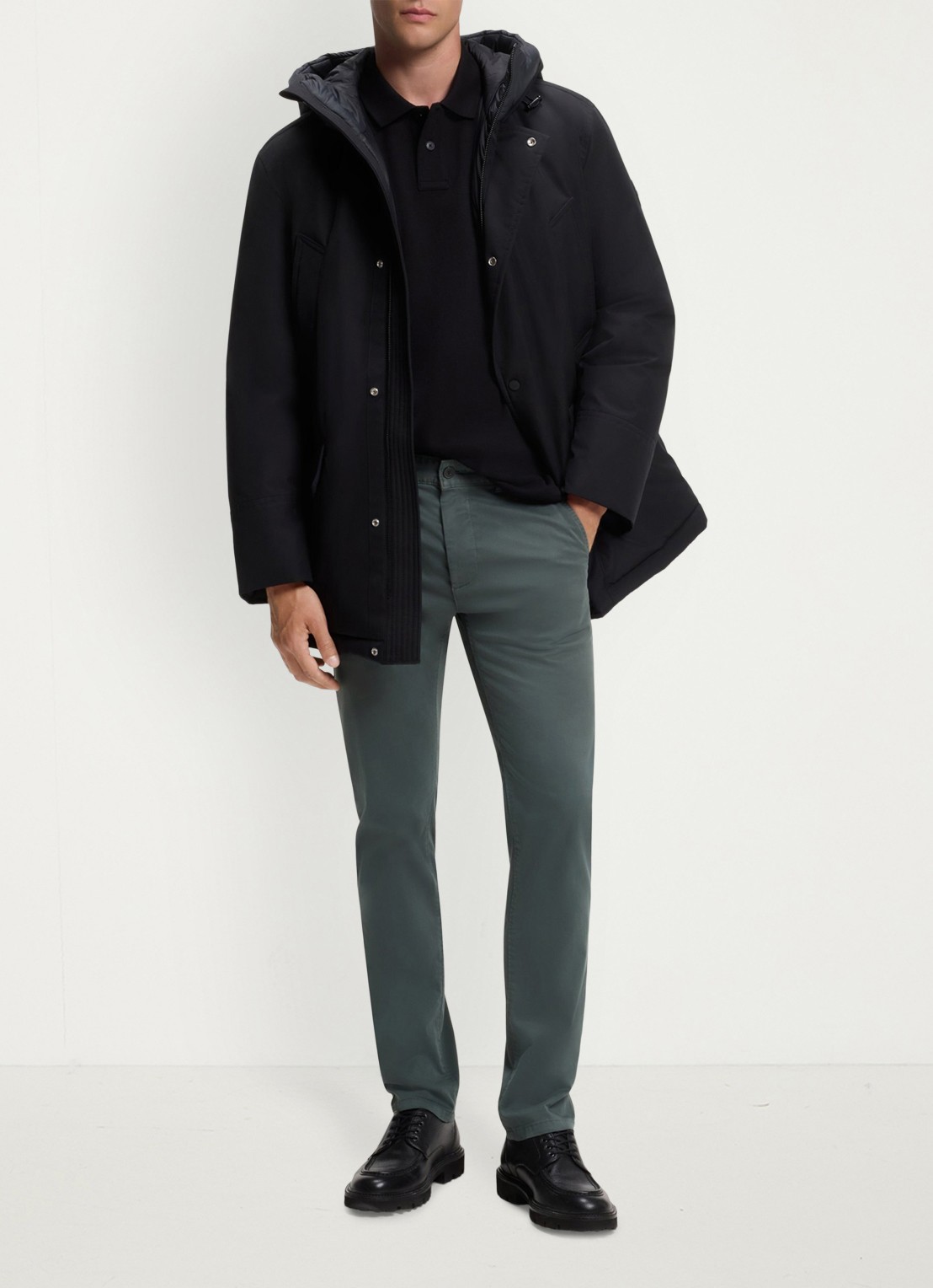 BOSS Slim-fit satijnen chino van stretchkatoen - voorkant 3 open green-377 / groen