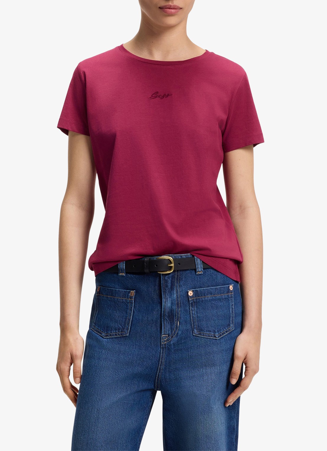 BOSS Slim-fit T-shirt van katoen met logostiksel - detail 2 rood