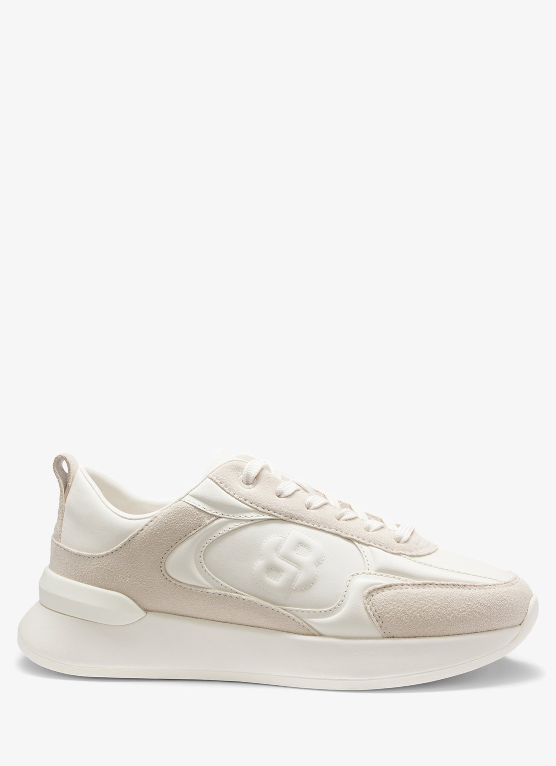 BOSS Sneaker met details van suède en logo - voorkant 3 gebroken wit