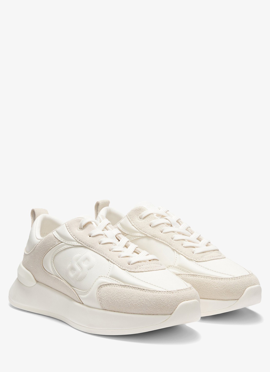 BOSS Sneaker met details van suède en logo - voorkant 4 gebroken wit