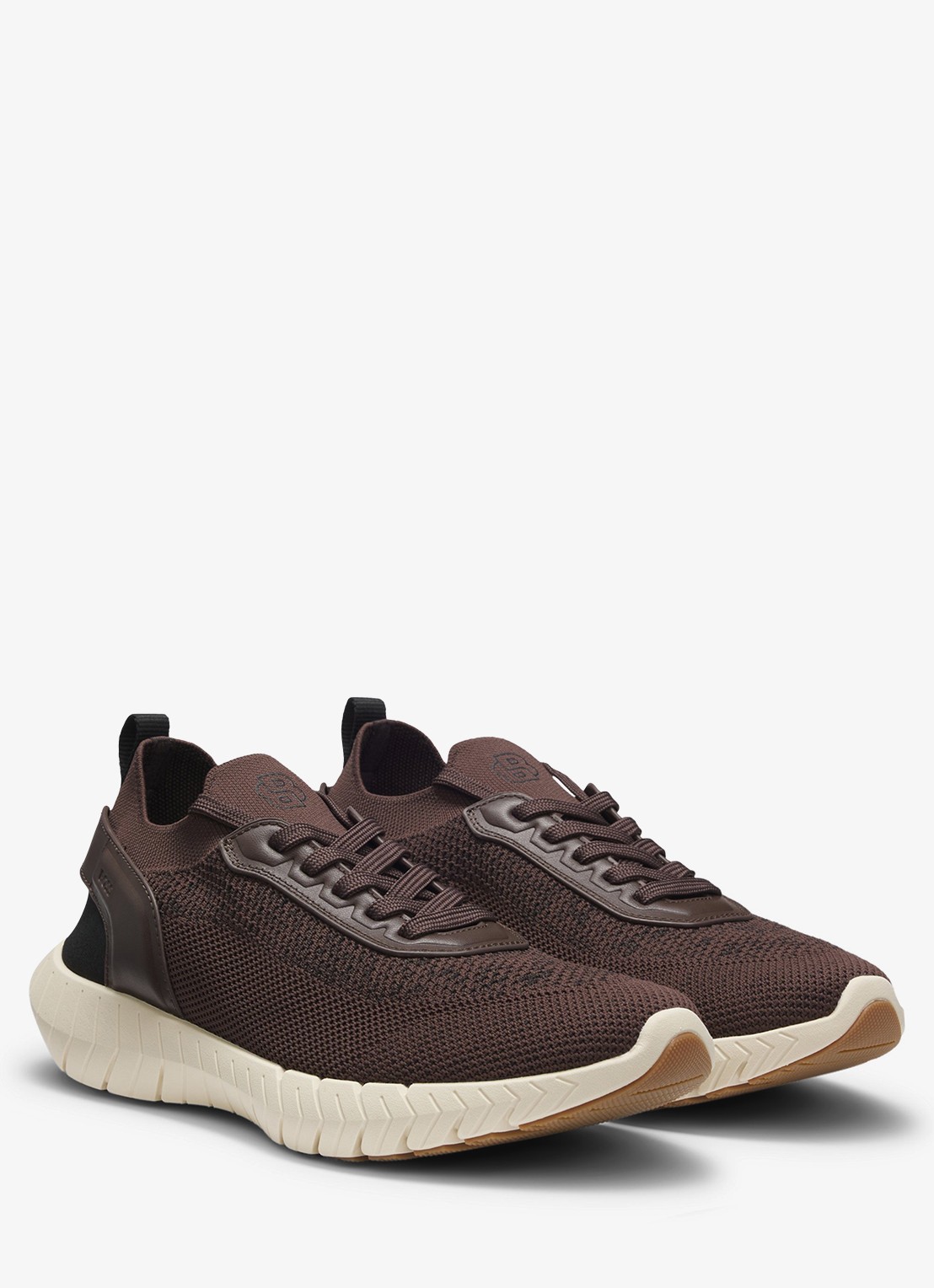 BOSS Sneaker met gebreid bovenwerk en logo - voorkant 2 donkerbruin