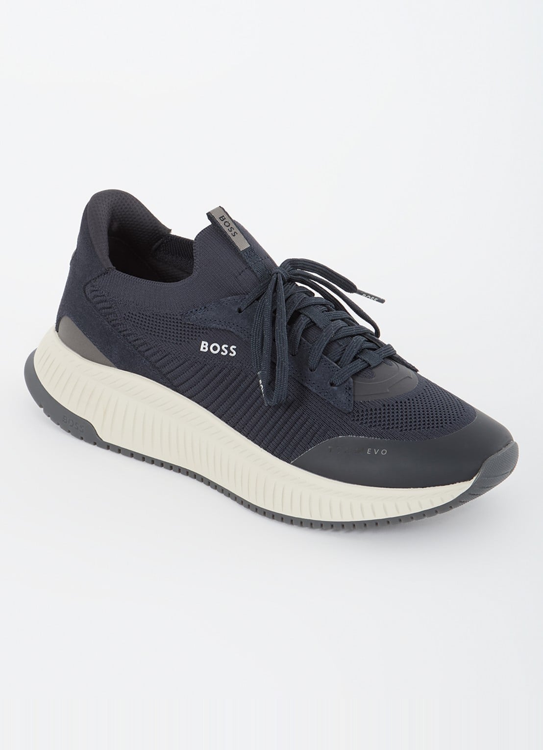 BOSS Sneaker met gebreid bovenwerk en suède details - voorkant 3 indigo