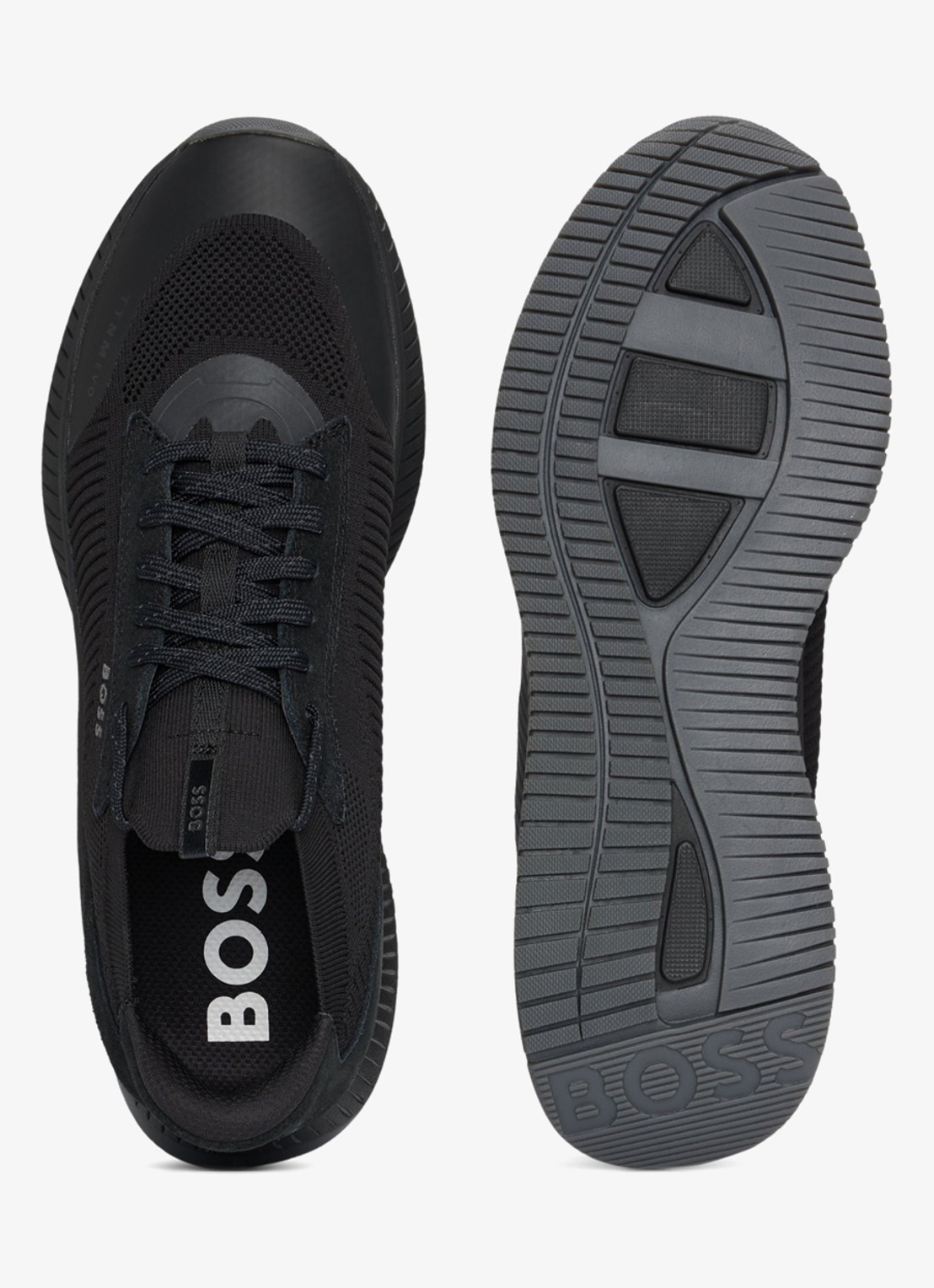BOSS Sneaker met gebreid bovenwerk en suède details - detail 4 zwart