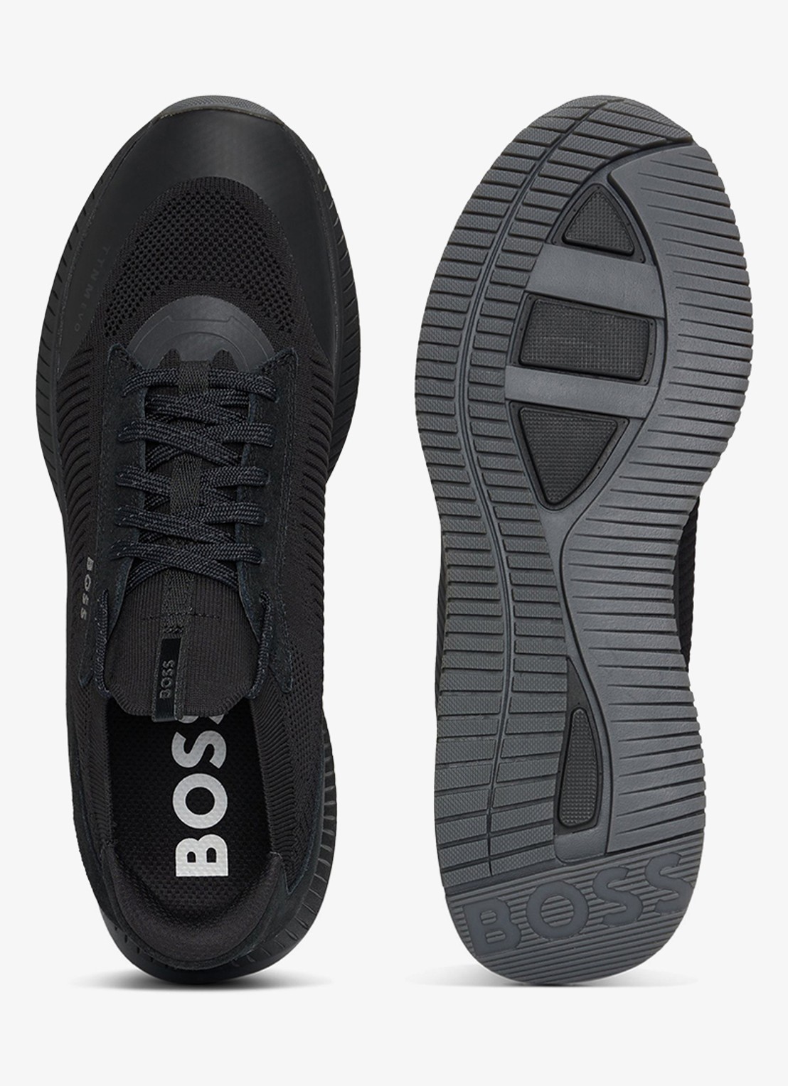 BOSS Sneaker met gebreid bovenwerk en suède details - detail 2 zwart