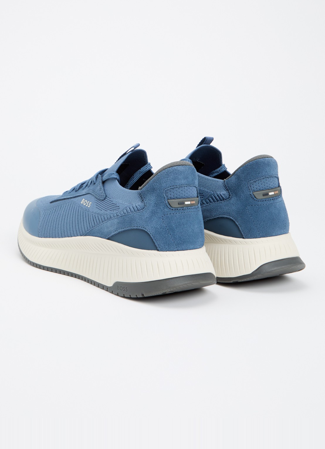 BOSS Sneaker met gebreid bovenwerk en suède details - achterkant 5 petrol