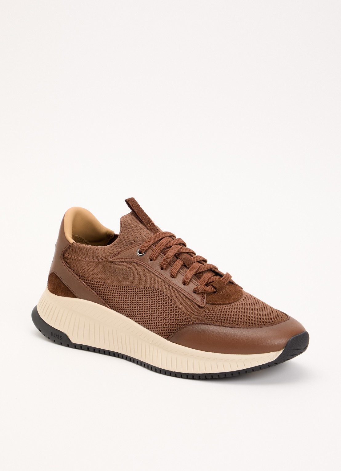 BOSS Sneaker met gebreid bovenwerk - voorkant bruin