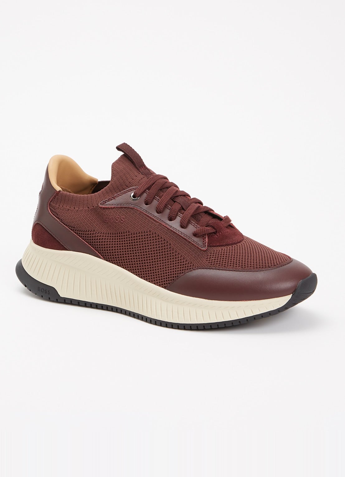 BOSS Sneaker met gebreid bovenwerk - voorkant 5 donkerrood