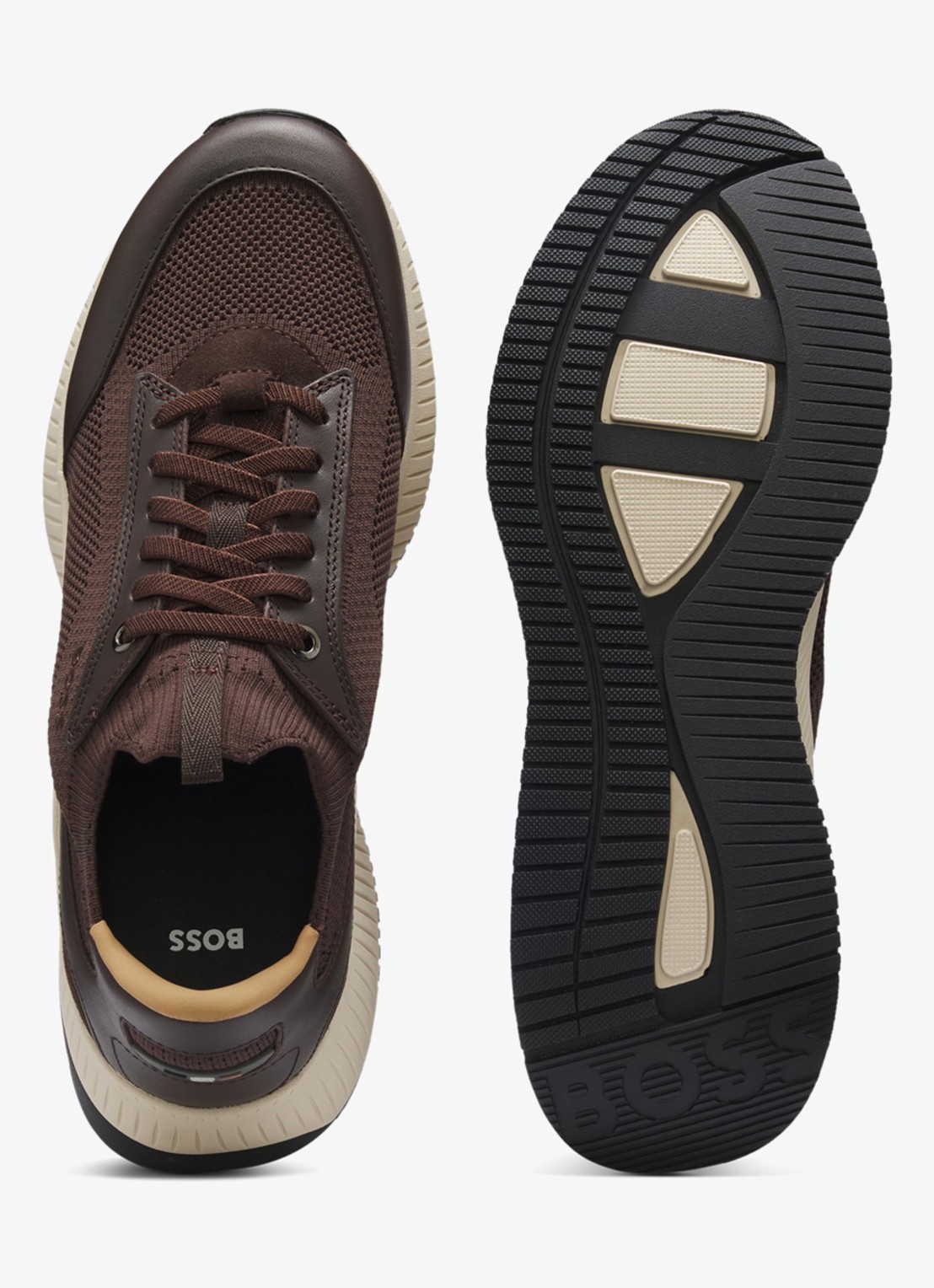 BOSS Sneaker met gebreid bovenwerk - detail 4 donkerbruin