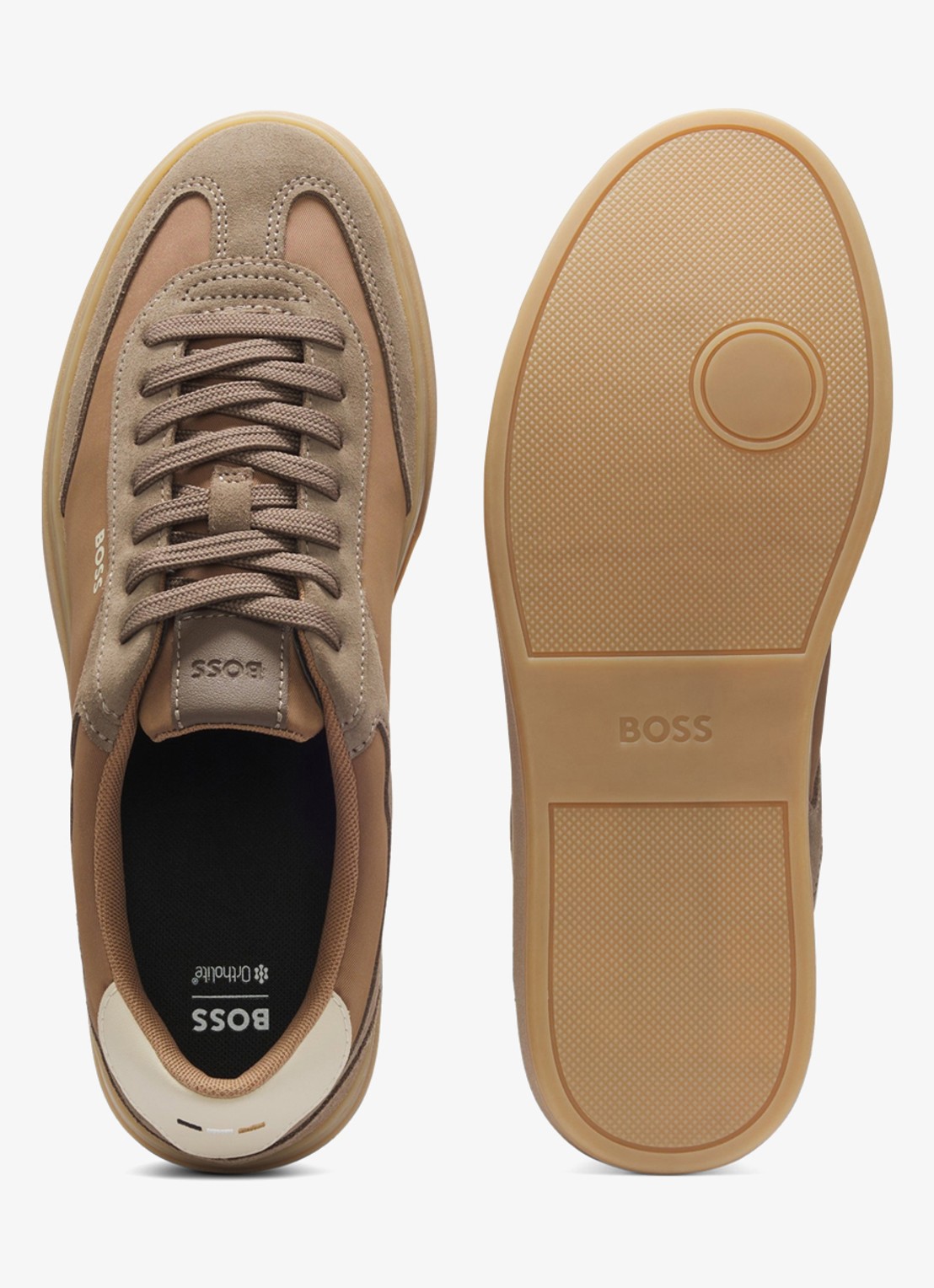 BOSS Sneaker met suède details en logo - detail 4 beige