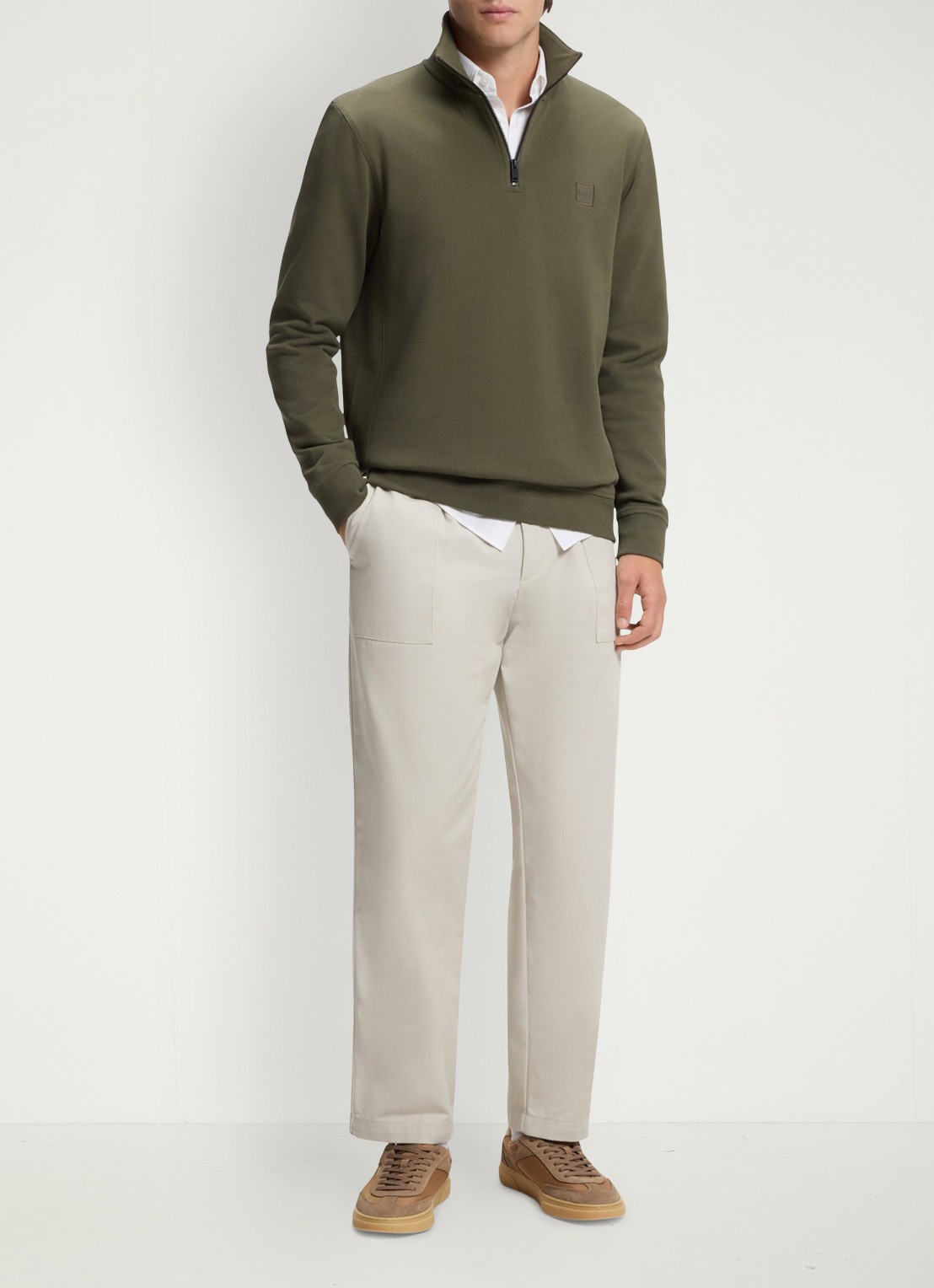 BOSS Sneaker met suède details en logo - voorkant 2 beige
