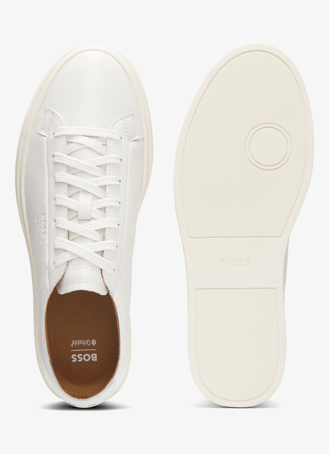 BOSS Sneaker van leer met logo  - detail 3 gebroken wit