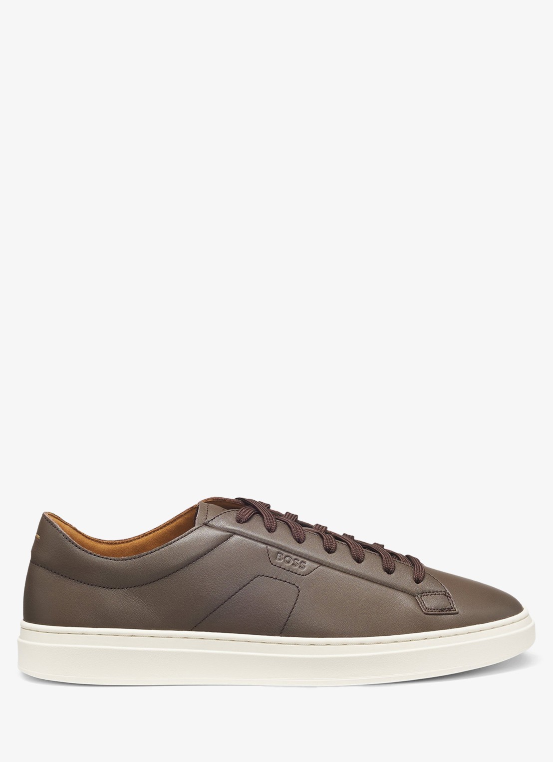 BOSS Sneaker van leer met logo  - voorkant 2 donkerbruin