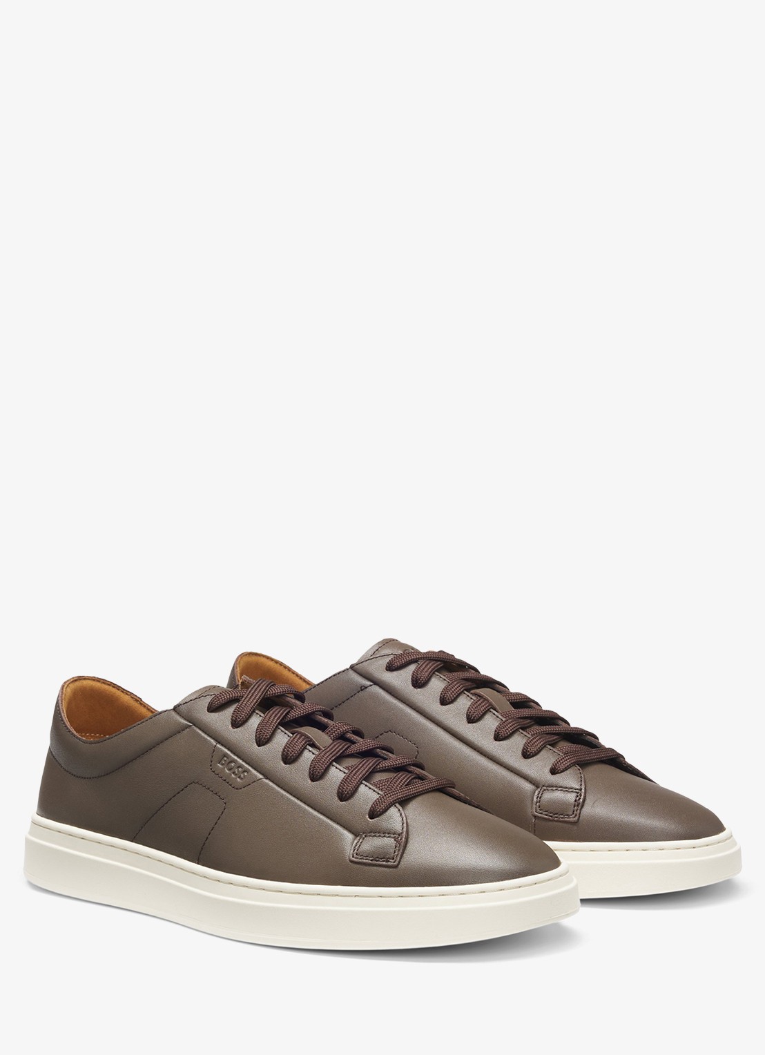 BOSS Sneaker van leer met logo  - voorkant 3 donkerbruin