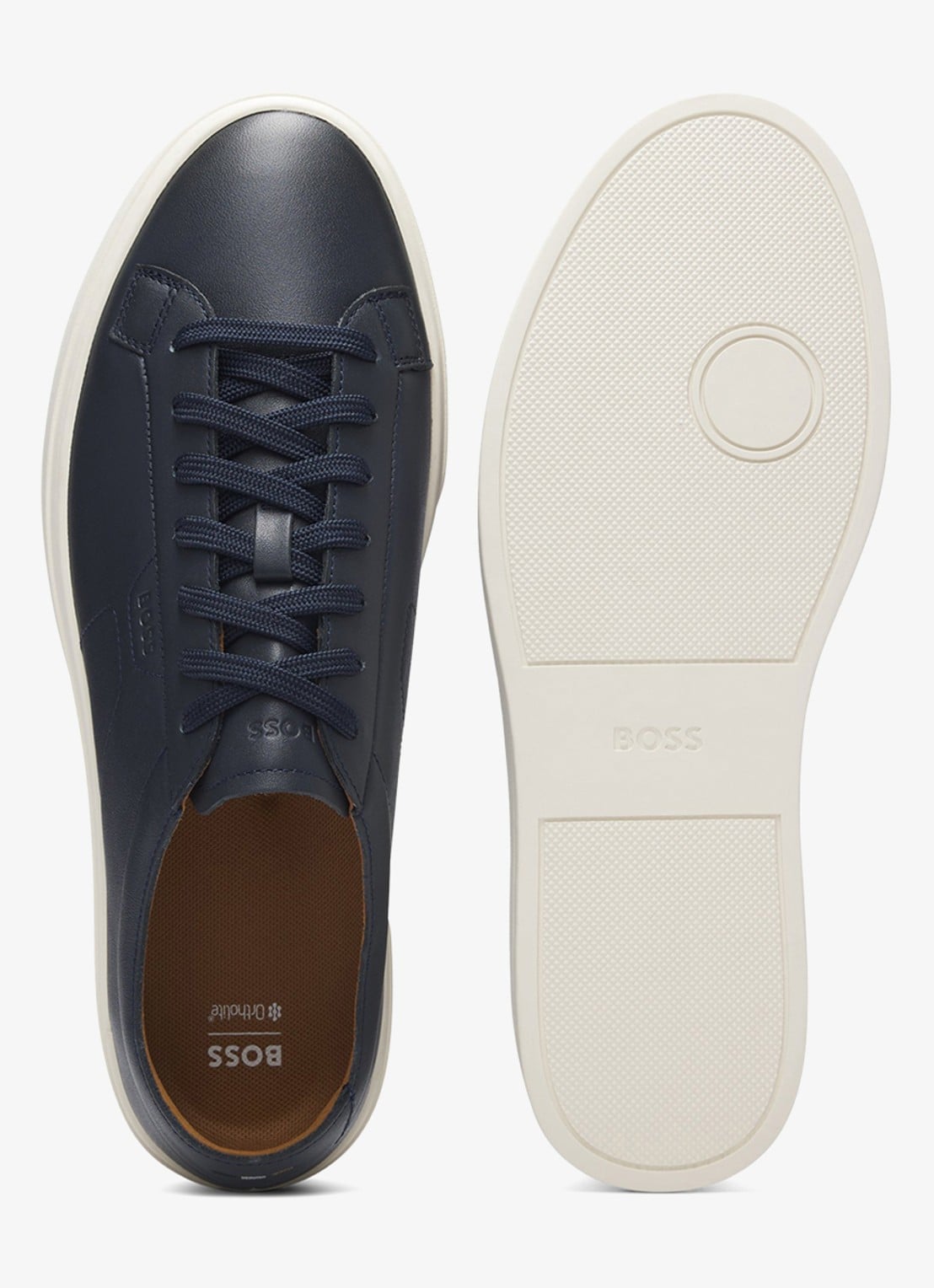 BOSS Sneaker van leer met logo  - achterkant 4 donkerblauw