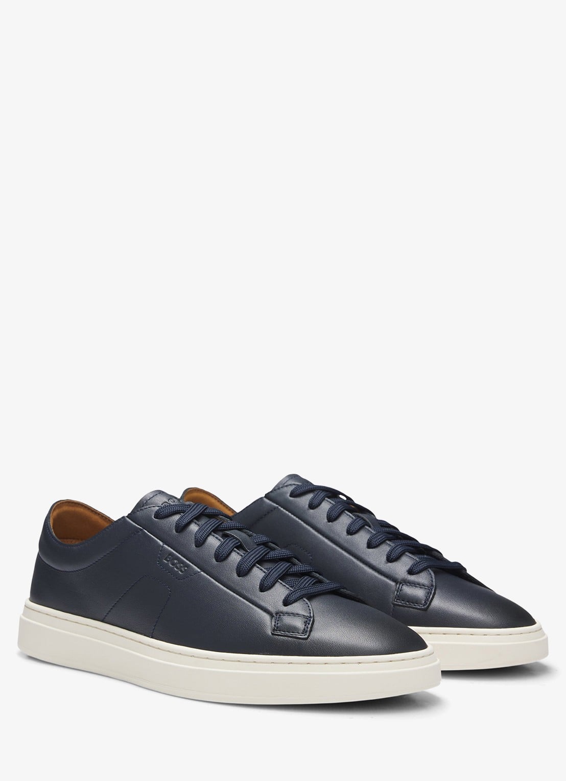 BOSS Sneaker van leer met logo  - voorkant 2 donkerblauw