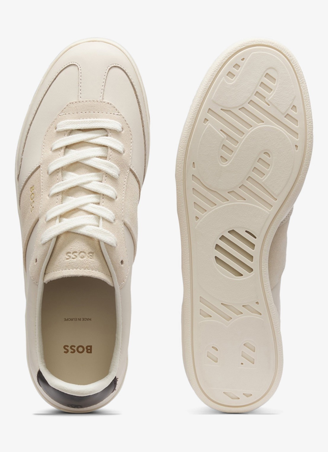 BOSS Sneaker van leer met logo - detail gebroken wit