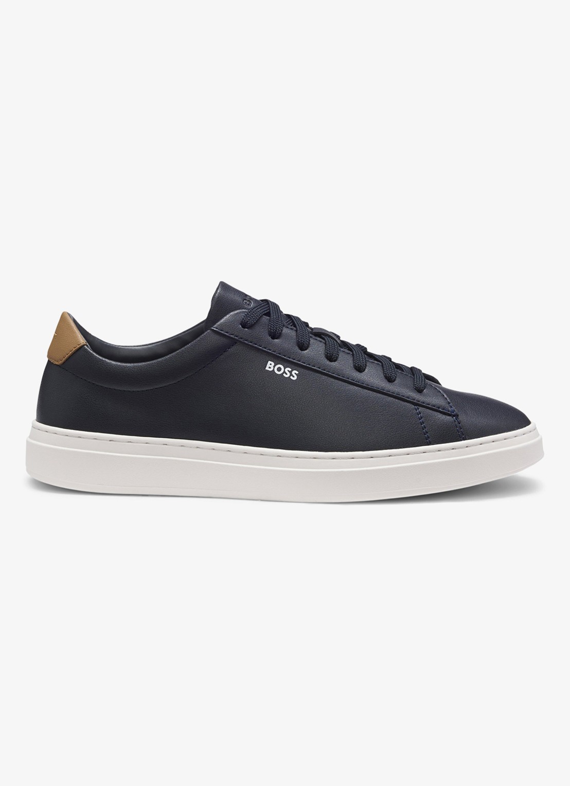 BOSS Sneaker van leer - voorkant 4 donkerblauw