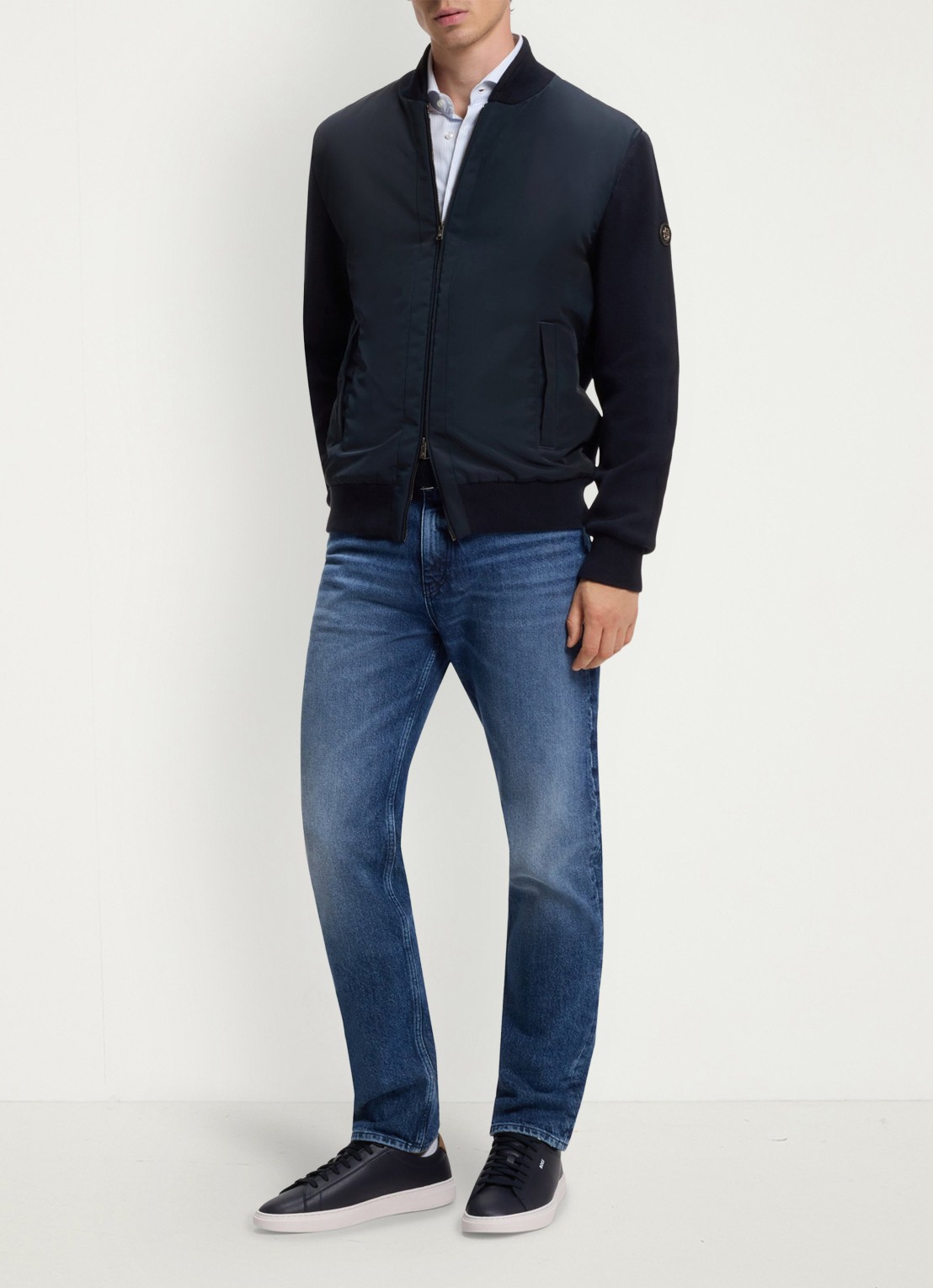 BOSS Sneaker van leer - voorkant 5 donkerblauw