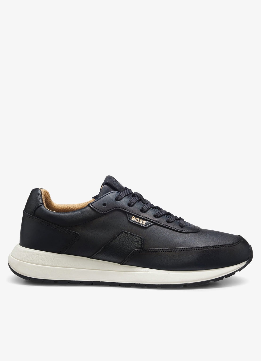 BOSS Sneaker van leer - voorkant 4 donkerblauw