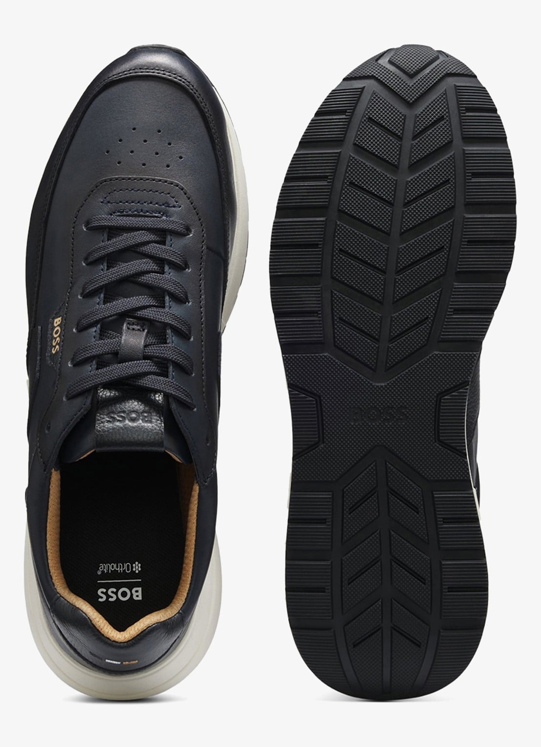 BOSS Sneaker van leer - voorkant 5 donkerblauw