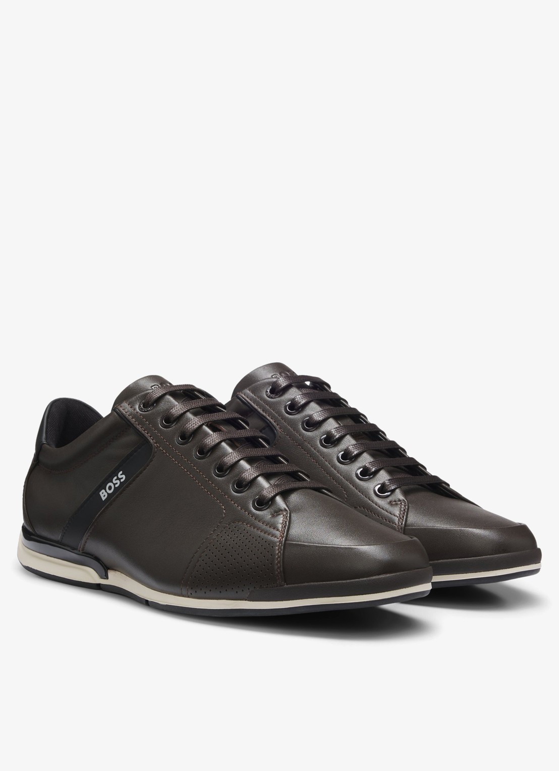 BOSS Sneaker van leer - detail donkerbruin