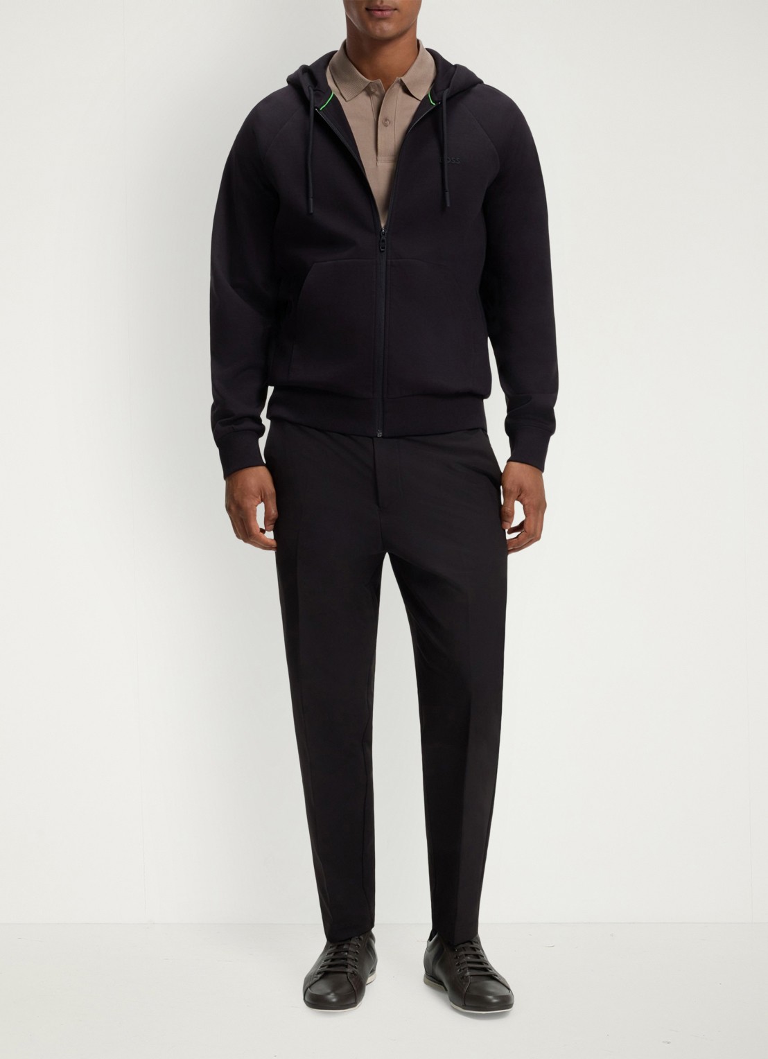 BOSS Sneaker van leer - voorkant 5 donkerbruin