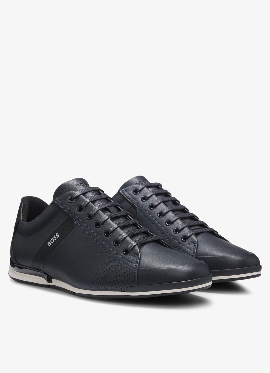 BOSS Sneaker van leer - detail donkerblauw
