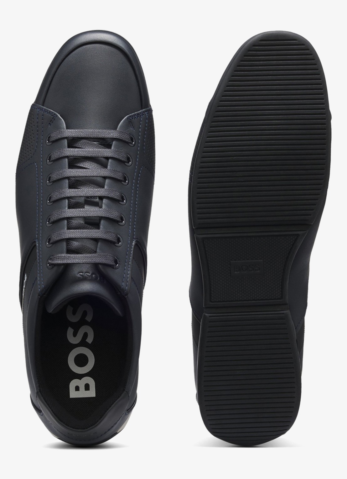 BOSS Sneaker van leer - voorkant 5 donkerblauw
