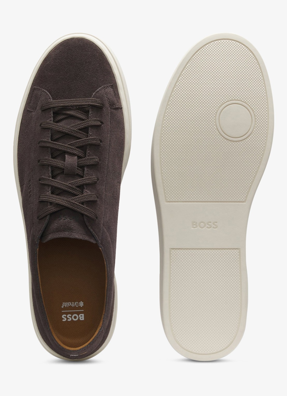 BOSS Sneaker van suède met logo  - detail 4 donkerbruin