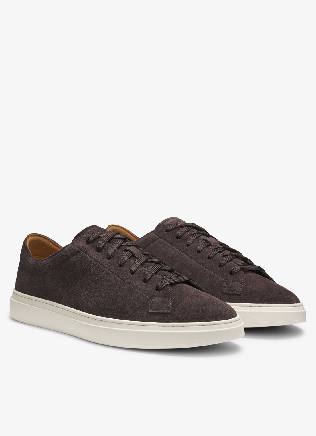 BOSS Sneaker van suède met logo  - voorkant 2 donkerbruin