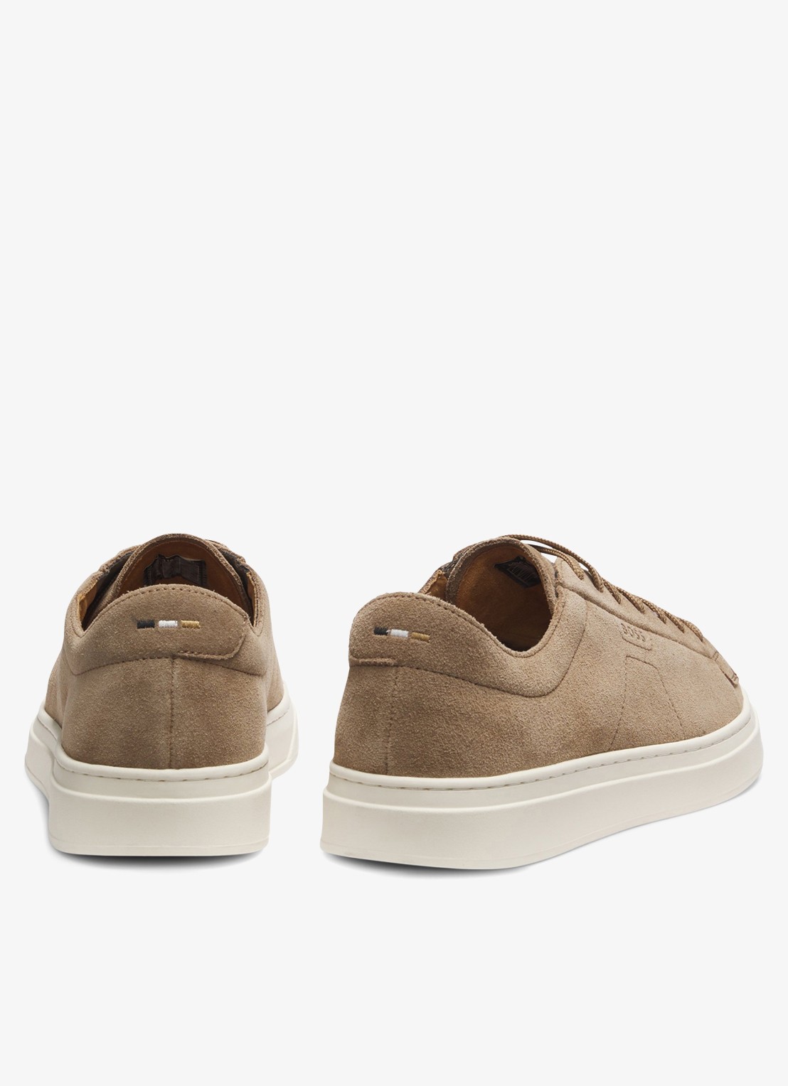 BOSS Sneaker van suède met logo  - achterkant donkerbeige