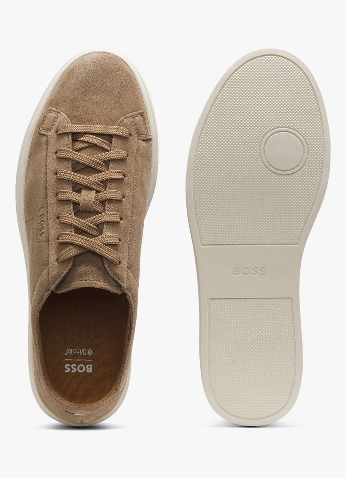 BOSS Sneaker van suède met logo  - detail 4 donkerbeige