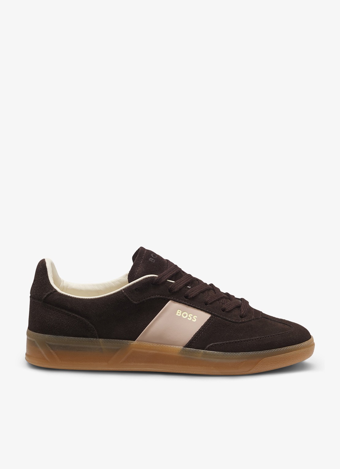 BOSS Sneaker van suède - voorkant donkerbruin