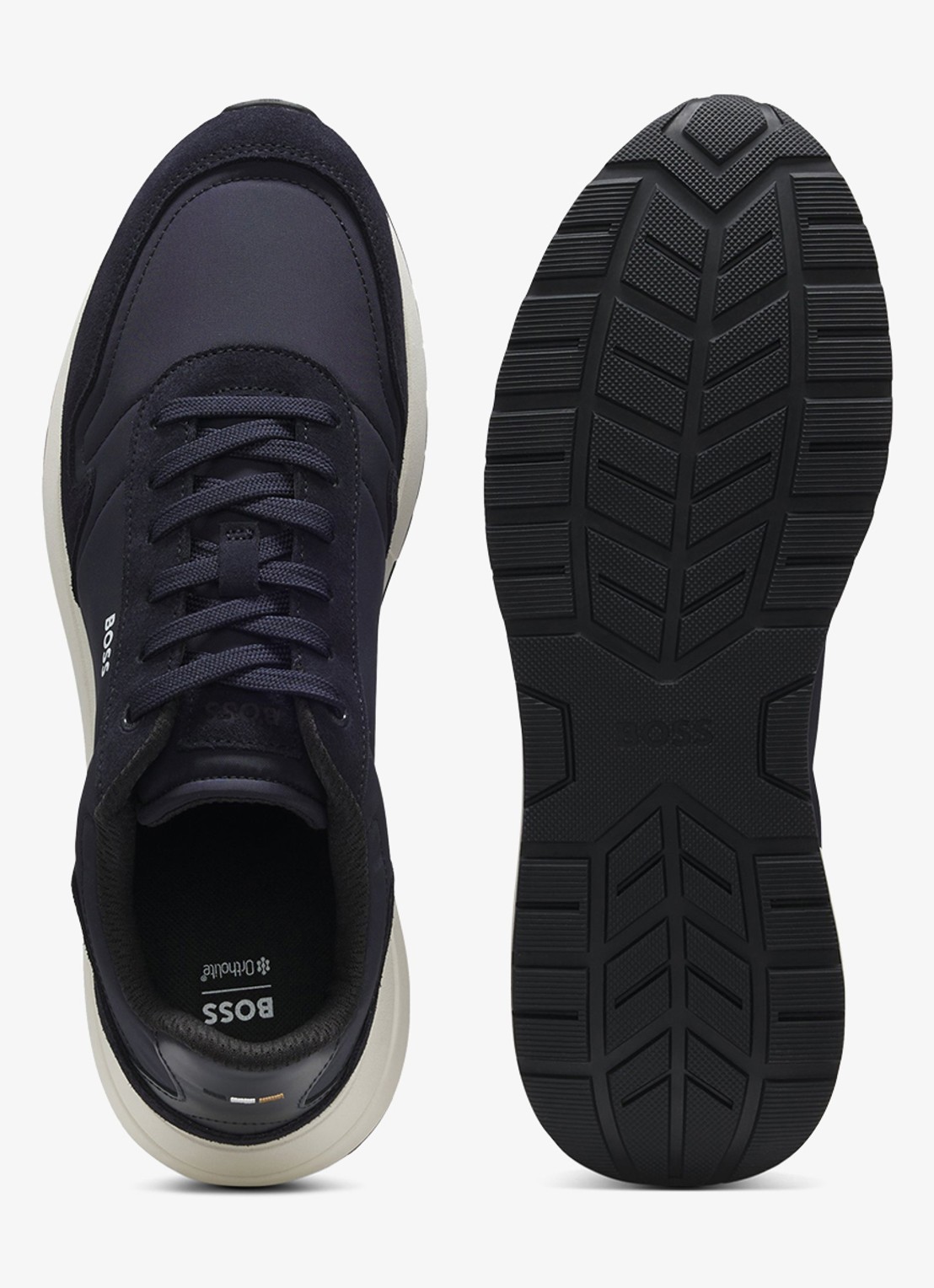 BOSS Sneakers met details van suède - achterkant donkerblauw